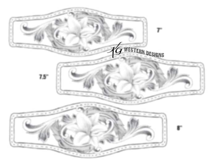 Leather Bracelet-Cuff 3 Sizes Print Out Tooling Lilly- Feathers Pattern Design