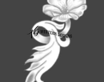 Leather Tooling Design-Lewis Flax Flowers-Scroll-Vines Floral Tracing Design Pattern