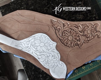 Spur Straps Pattern Template- Floral, Sunflowers, Daisy's- Western Scroll Vines -Leather Tooling Boot Strap Design