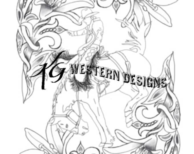 Lilly Flowers and Antlers- Leather Tooling Tracing Design Pattern
