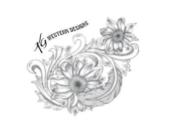 Leather Tooling Feathers-Vines & Sunflowers Tracing Design Pattern PDF