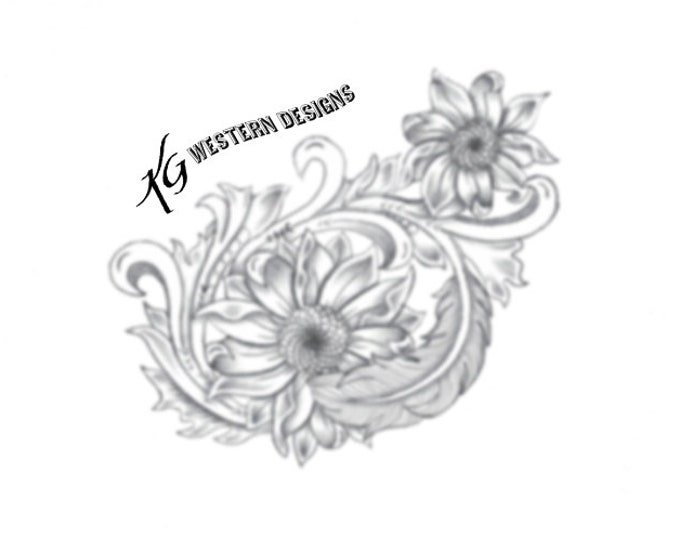 Leather Tooling Feathers-Vines & Sunflowers Tracing Design Pattern PDF