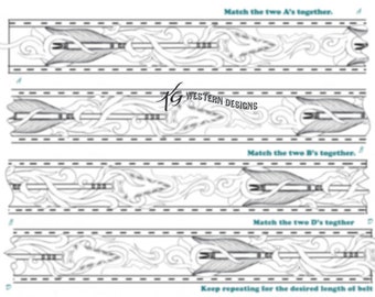 Leather Belt Tooling Pattern Arrowhead + Vines Design Pattern Download #7