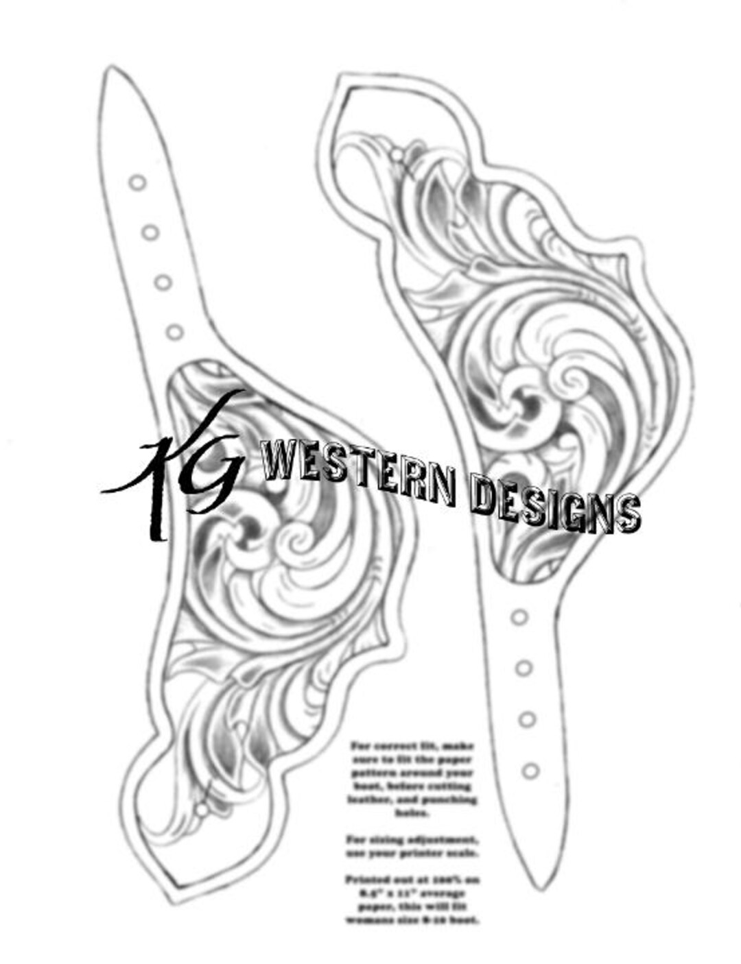 Leather Spur Strap Pattern PDF tooling Template Western Scrollwork Leather Spur Strap Pattern PDF tooling Template Western Scrollwork