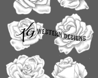 6 Roses - Tracing Flowers - Leather Tooling Pattern Pack PDF