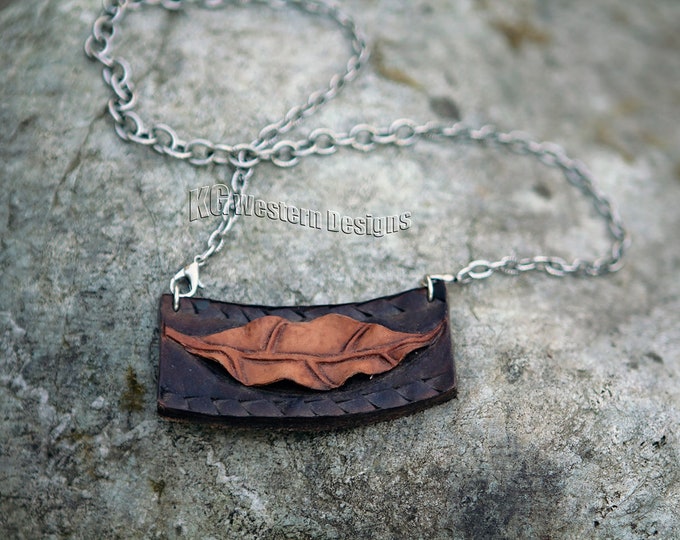 Leather carved leaf necklace pendant