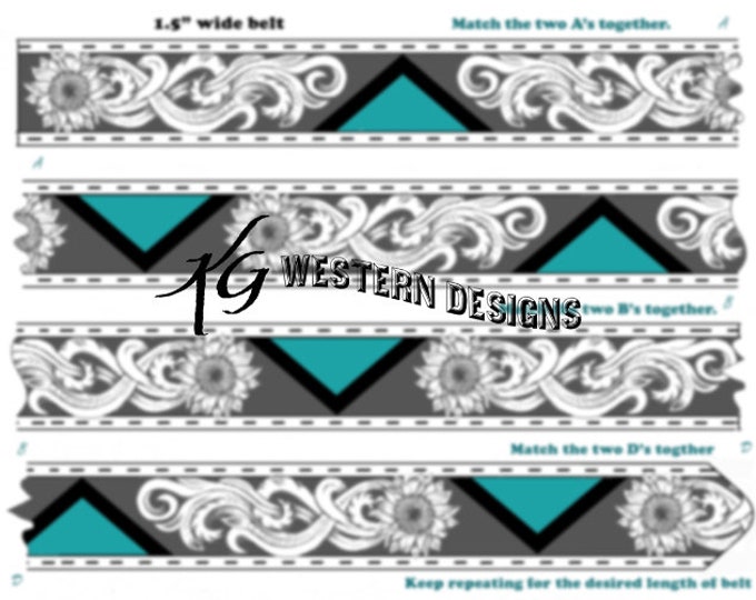 Leather Belt Pattern, Sunflowers and Vines- Western Art, Tooling Design Pattern PDF Download