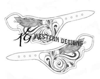Leather Spur Strap Pattern PDF -Tooling Template- Western Scrollwork Vines Designs