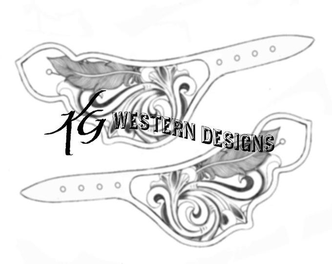 Leather Spur Strap Pattern PDF -Tooling Template- Western Scrollwork Vines Designs