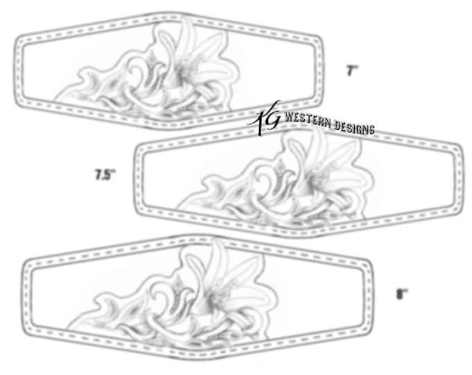 Leather Bracelet-Cuff 3 Sizes Print Out Tooling Madonna Lilly Floral Pattern Design