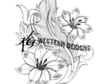 Leather Feather & Flowers Tooling Tracing Design Pattern PDF