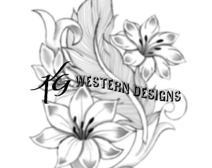 Leather Feather & Flowers Tooling Tracing Design Pattern PDF
