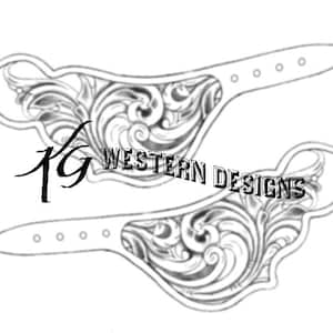 Leather Spur Strap Pattern PDF -Tooling Template- Western Scrollwork Vines Designs
