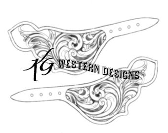 Leather Spur Strap Pattern PDF -Tooling Template- Western Scrollwork Vines Designs