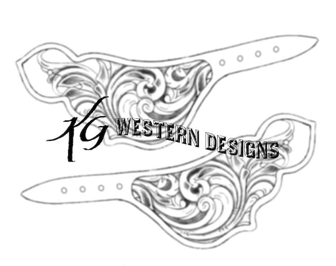 Leather Spur Strap Pattern PDF -Tooling Template- Western Scrollwork Vines Designs