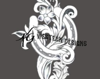Horseshoe in Vines Leather Tooling Tracing Pattern Design