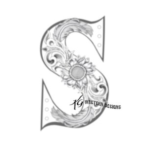 Letter S- Leather Tooling- Feathers-Vines & Sunflowers Tracing Design Pattern