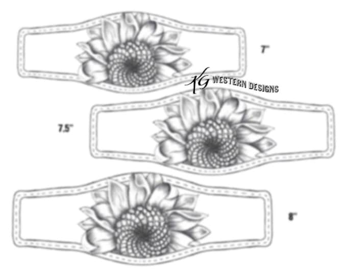 Leather Bracelet-Cuff 3 Sizes Print Out Tooling Sunflower Design Pattern