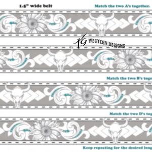 Cowskulls, Sunflowers, Feathers, Aztec Design Tooled Leather Belt Design Pattern Download