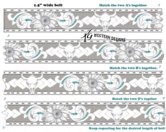 Cowskulls, Sunflowers, Feathers, Aztec Design Tooled Leather Belt Design Pattern Download