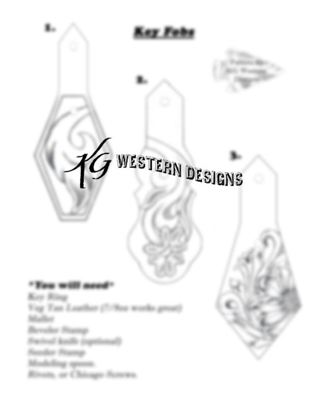 Leather Tooling Pattern Keychain Ring Fobs Pack Download 4 Etsy