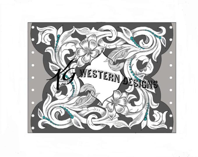 Bouquet Wrap Pattern, Western Feathers, Flowers and Vines, 6x8 Frame Design Carving DIY Tracing Pattern