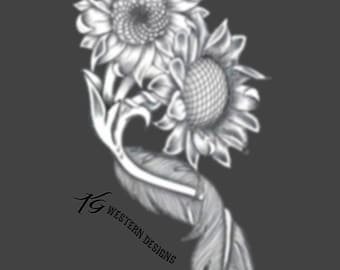 Leather Tooling Element- Sunflowers-Twisted Feather- Tracing Design Pattern