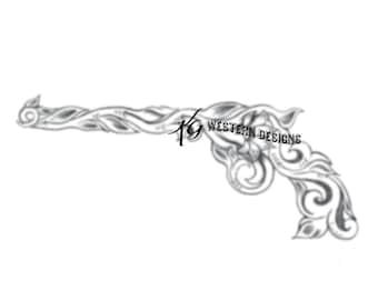 Western Colt 45- Peace Maker- Filigree Leather Tooling, Carving Tracing Design Pattern