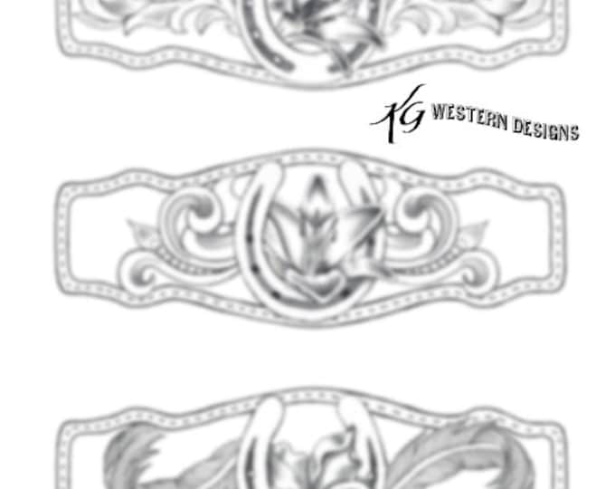 Horseshoes Lilly's and Feathers DIY Leather Tooling Design Bracelet Pattern Pack download