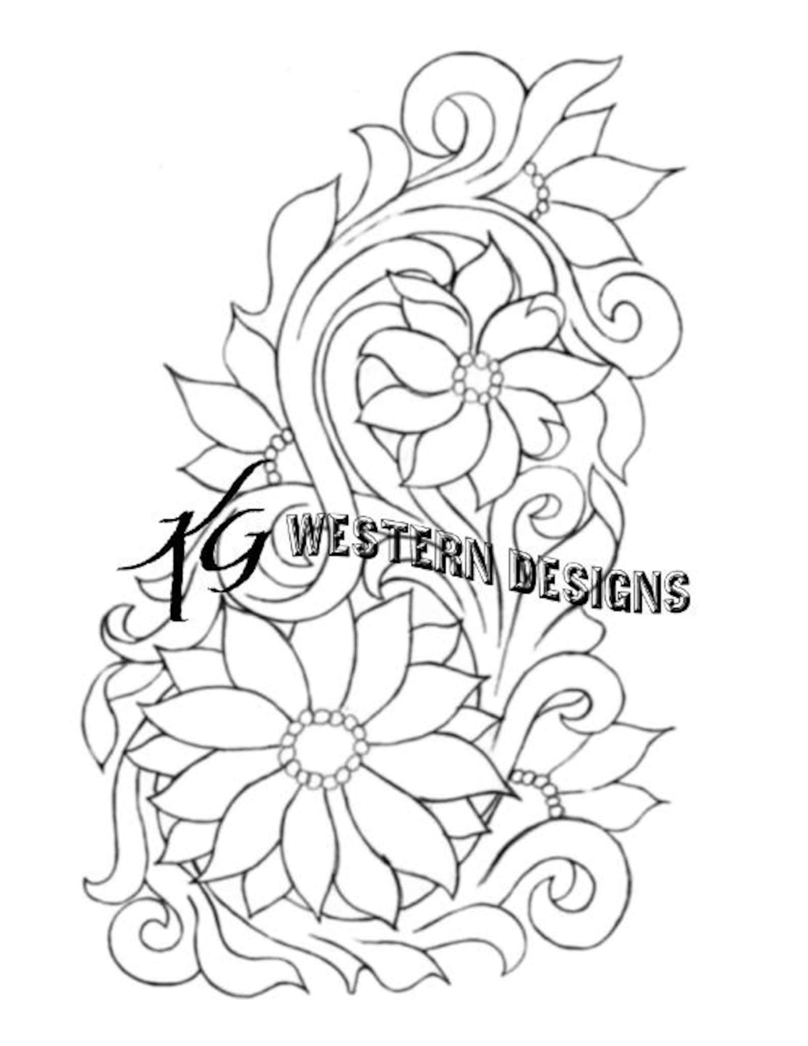 Leather Tooling Sunflower Daisy Floral Vines Tracing Design Pattern PDF ...