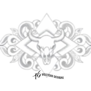 Western-Scrolls-Diamond-Cowskull- Leather Tooling Tracing Design Pattern
