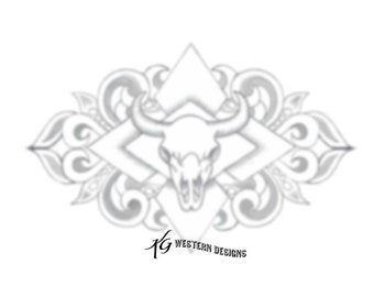 Western-Scrolls-Diamond-Cowskull- Leather Tooling Tracing Design Pattern