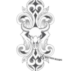 Western-Scrolls-Cowskull- Leather Tooling Tracing Vertical Design Pattern