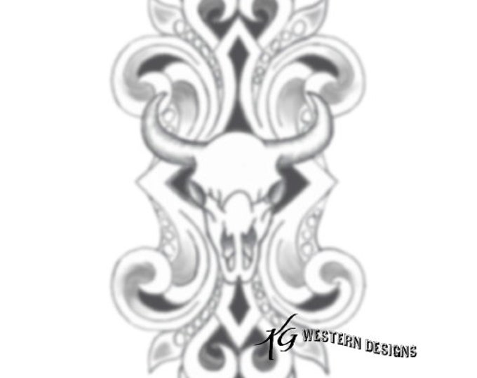 Western-Scrolls-Cowskull- Leather Tooling Tracing Vertical Design Pattern