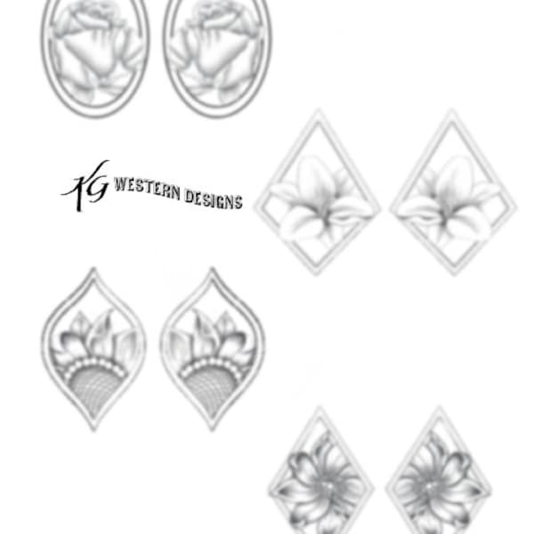 DIY Leather Flowers Tooled Earrings Pattern (4 Pack)