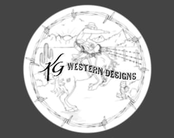 Bucking Bronc Ranch Horse with Cactus- Round Purse-Rope Can, Horse and Cowboy- Ranching Rodeo- Carving Tracing Design Pattern #1