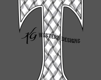 Letter T- Leather Tooling, Basket Weave Tracing Design Pattern PDF
