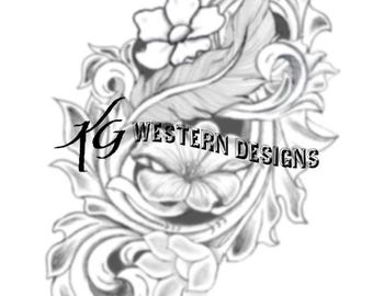 Flowers-Vines-Feather Leather Tooling Tracing Design Pattern