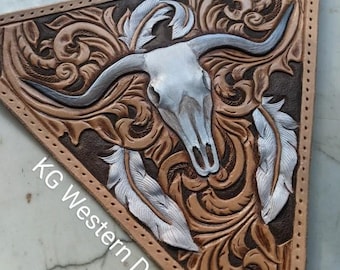 Leather Tooling-Western-Longhorn Cowskull-Vines-Tracing Triangle Design Pattern