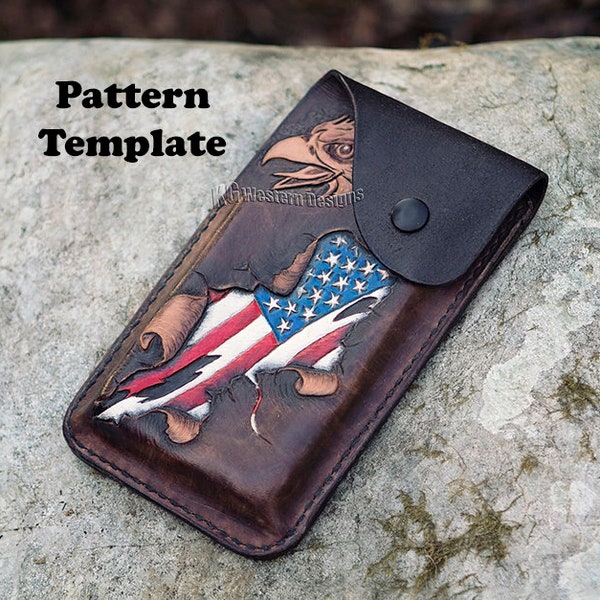 Leather Tooled Smart Phone Holster Case PDF Pattern With Flag Tooling Designs
