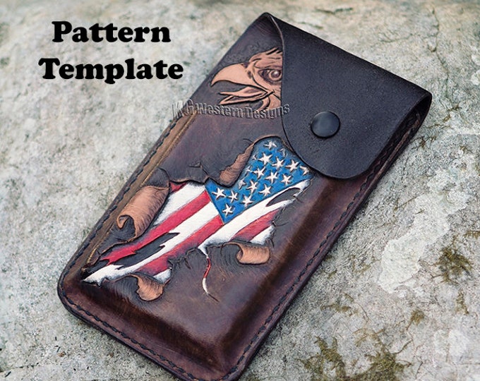 Leather Tooled Smart Phone Holster Case PDF Pattern With Flag Tooling Designs