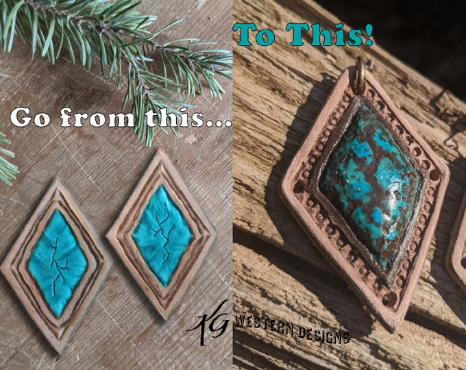 Turquoise Stone, Leather Painting - Photo Tutorial - Pattern PDF