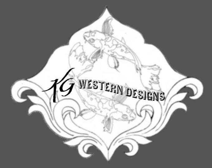 Koi Fish Design With Western Vines- Hand-drawn Leather Tooling Design Pattern Template