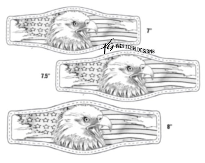 Leather Bracelet-Cuff 3 Sizes Print Out Tooling Ripped Flag Eagle Pattern Design