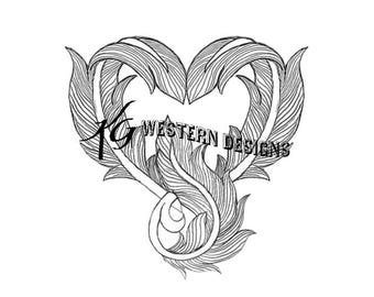 Heart Shape Feathers Design Carving Leather Tooling Tracing Pattern