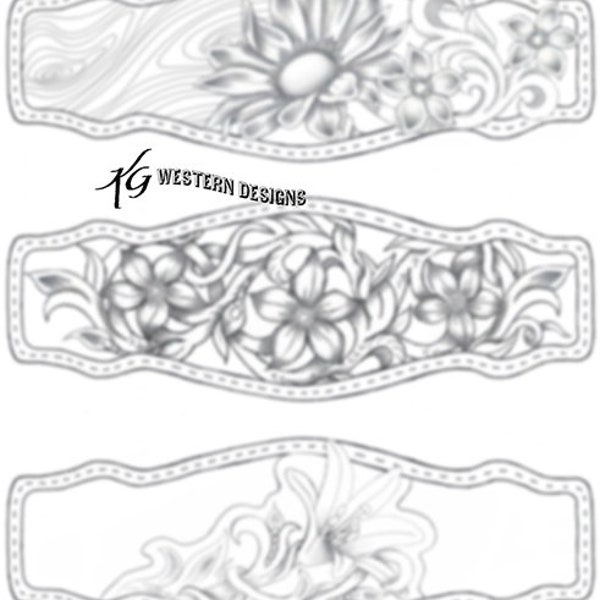 Sunflower, Lilly, Floral, Woodgrain Leather Bracelet Cuff Tooling Pattern Pack