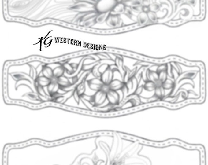 Sunflower, Lilly, Floral, Woodgrain Leather Bracelet Cuff Tooling Pattern Pack