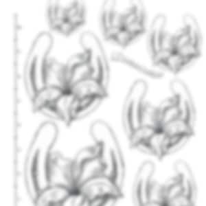 以下が含まれることがあります： スタイリッシュな花をモチーフにした白黒の線画6点セット。それぞれのデザインがユニークで、細部まで丁寧に描かれています。