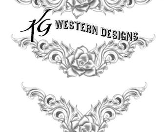 Leather-Tooling-Flower and Vines- Border Design Pattern 3 Pack