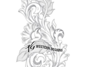 Floral Scrollwork and Feathers Leather Tooling Tracing Design Pattern